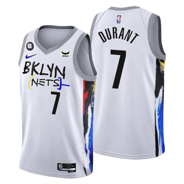 Men's Brooklyn Nets #7 Kevin Durant White 2022/23 City Edition With NO.6 Patch Stitched Basketball Jersey